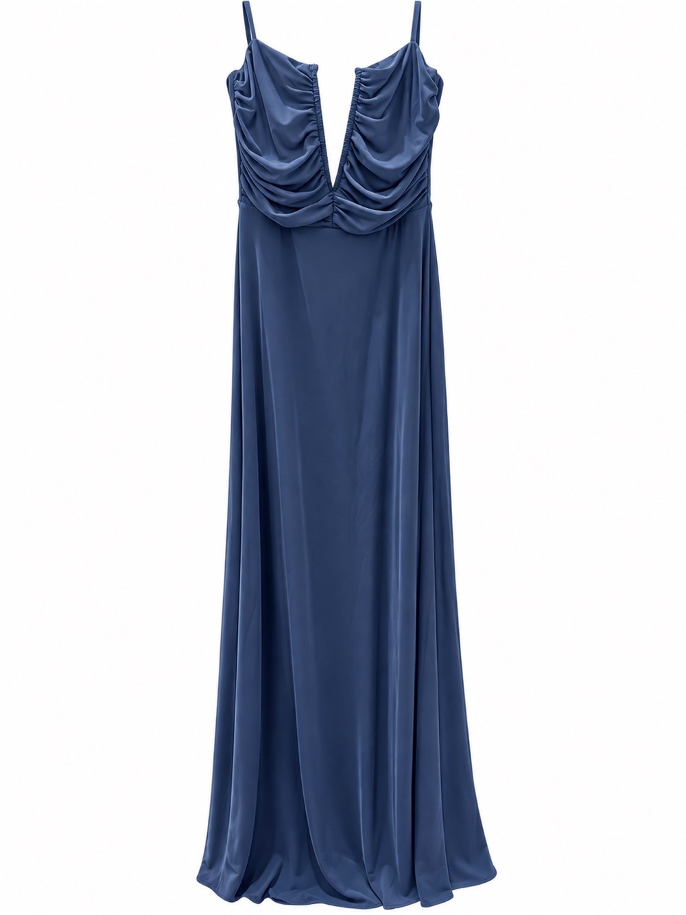Lulu's Slate Blue Ruched V-Neck Maxi Dress